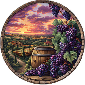 葡萄和葡萄酒桶高清图片