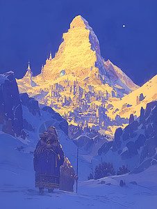 神秘雪山里的冒险家背景图片