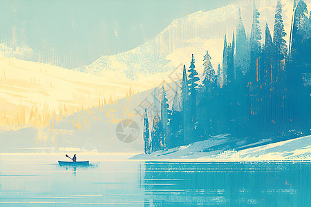 冬日寂静的湖泊森林图片