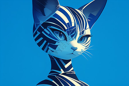 蓝色条纹猫咪图片