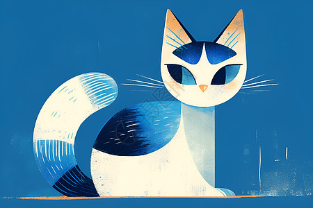 蓝色背景下的简约猫咪插画背景图片