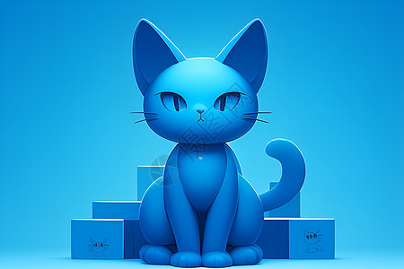 蓝色主题下的猫咪图片