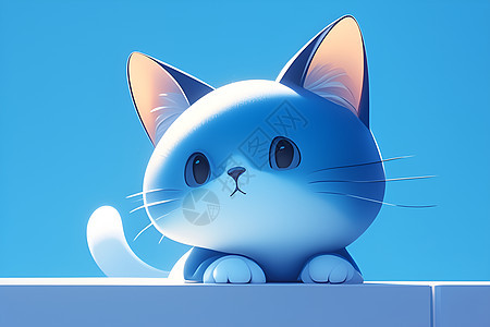 蓝色背景中的猫简约插画图片