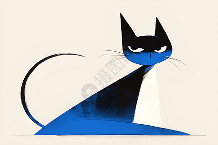 蓝色猫咪插画图片