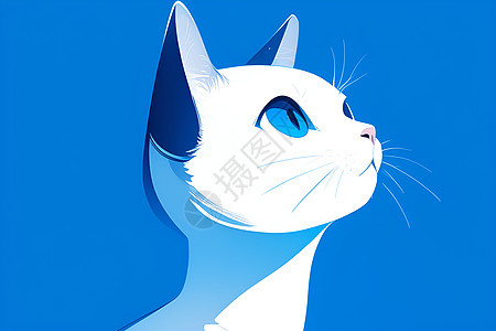 深蓝背景中的优雅猫咪图片