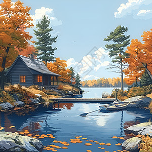 湖畔的秋日风景图片