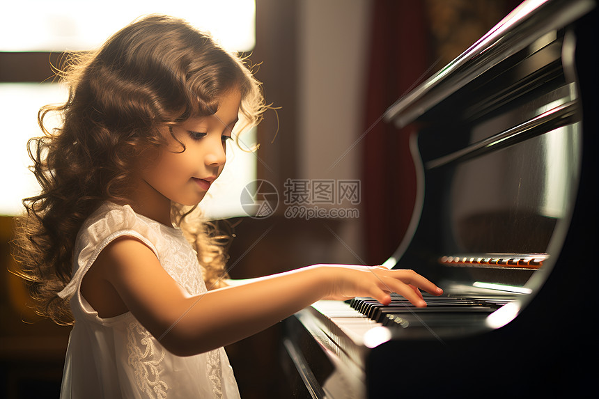 弹奏钢琴的可爱女孩图片
