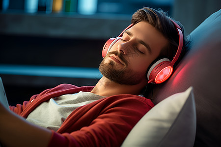 戴着耳机睡觉的男子图片