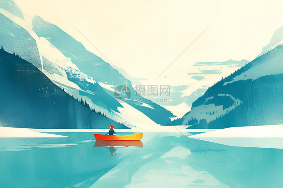 小船在冰封湖面上图片