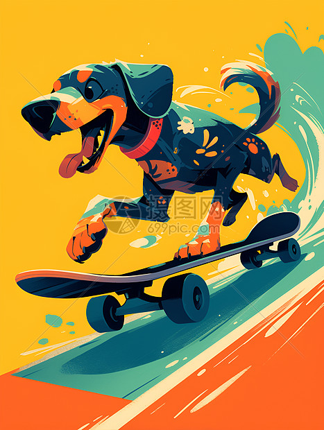 正在滑滑板的小狗图片