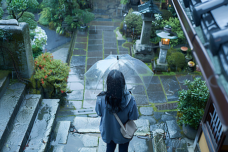 透明雨伞打伞的女孩背景