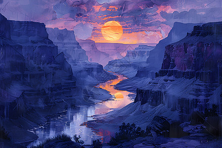 太阳下的峡谷河流图片