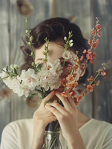 插花背景女性在花朵中背景