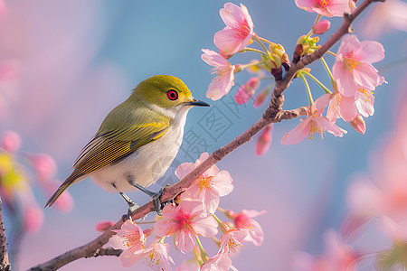 樱花树上的可爱小鸟图片