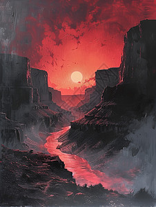 峡谷晨曦红云流水图片