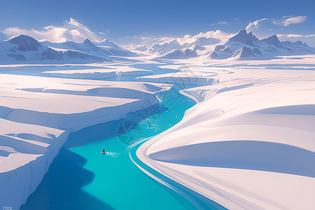 冰雪大地中的蜿蜒河流图片
