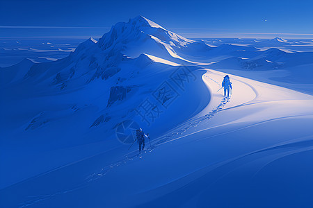 冰雪山脉中的探险家图片