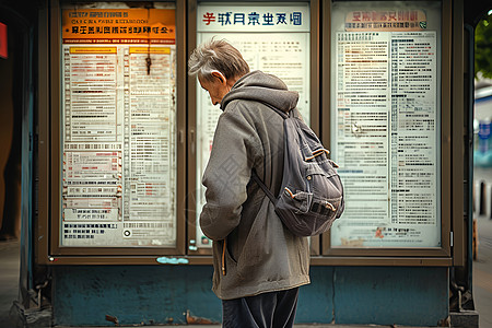 公告板前的男人图片