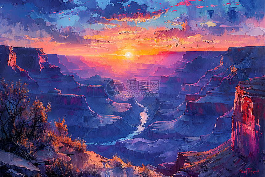 壮丽峡谷中的日出奇观图片