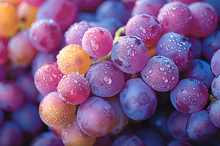 新鲜的葡萄水珠点缀的葡萄背景
