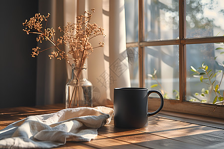 窗前的咖啡和阳光图片