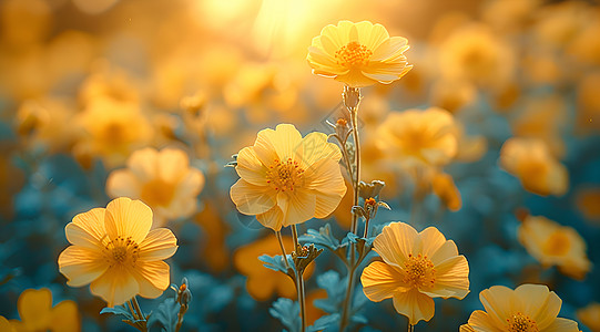 黄色花朵夕阳下的美丽花朵背景
