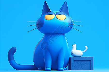 蓝色背景中的卡通猫咪图片