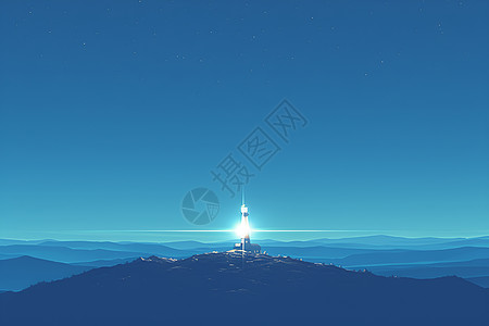 夜幕中山脉背景下的灯塔图片