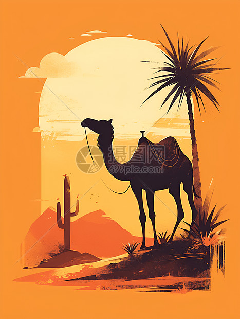 沙漠上的骆驼剪影图片