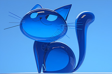 蓝色背景上的水晶猫咪图片