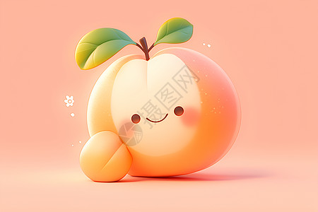 水果插画粉色背景上的桃子吉祥物插画