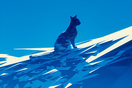 蓝猫立体剪影插画图片