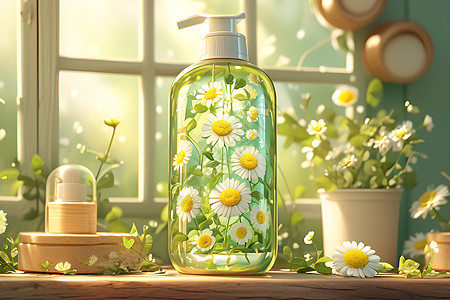 花与清香的一瓶洗发水图片