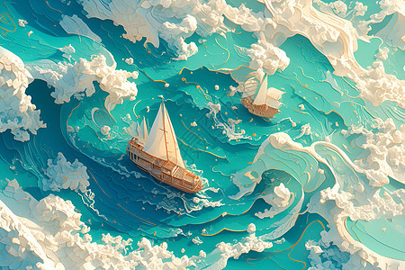 海浪中的帆船图片