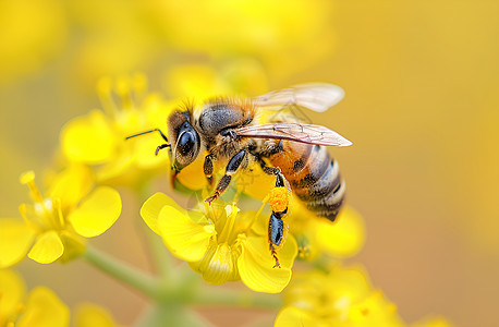 黄色花朵上的蜜蜂图片