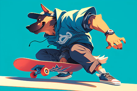 滑板爱好者的狗狗图片