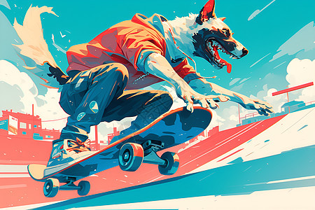 爱好滑板的小狗图片