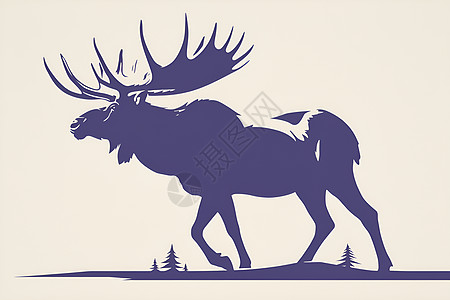 麋鹿的剪影插画背景图片