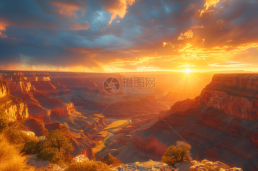 太阳落山的壮丽峡谷图片