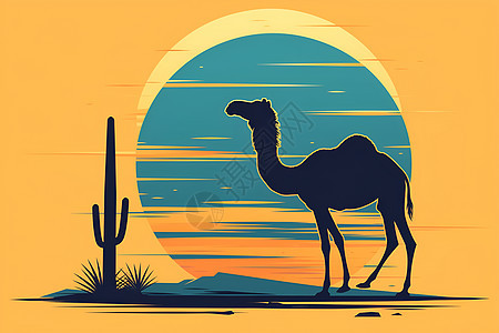 日落时分的骆驼图片