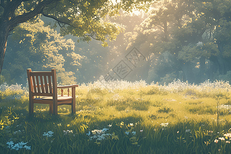 草地上的木椅子高清图片