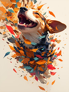 小狗在秋叶里嬉戏图片