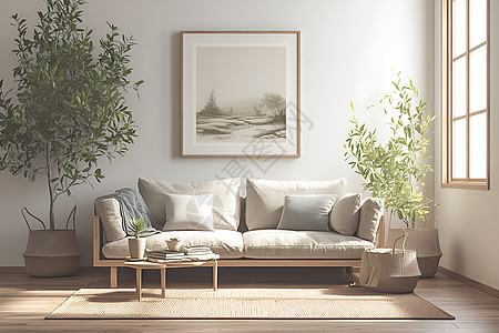 房屋内的沙发和盆栽图片