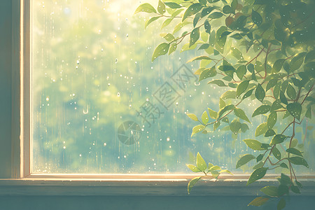 玻璃窗户上的雨水高清图片