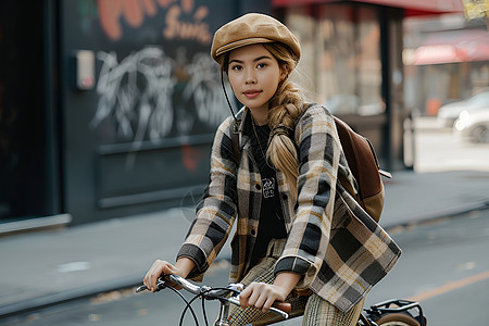 骑自行车的女子图片