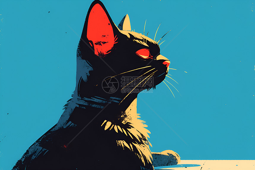 黑色猫插画图片