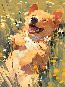 小狗在花丛图片
