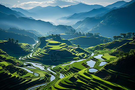 山脉里的梯田图片