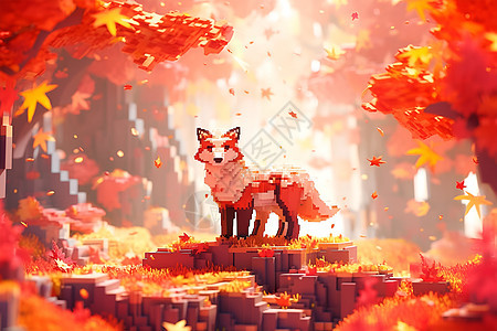 秋日红叶间的狐狸图片