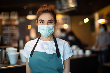 女服务员戴着口罩图片